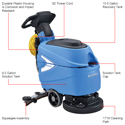 Global Industrial™ Electric WalkBehind Corded Auto Floor Scrubber, 17