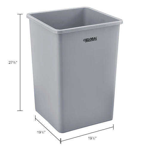 Global Industrial™ Square Plastic Trash Can, 35 Gallon, Gray 641439GY