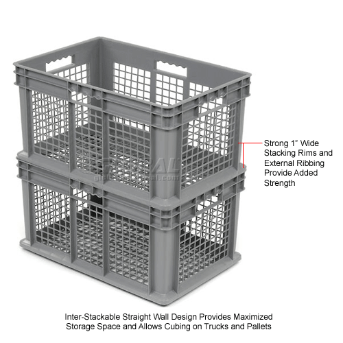 Global Industrial™ Solid Straight Wall Container,  23-3/4Lx15-3/4Wx8-1/4H, Gray - Pkg Qty 4