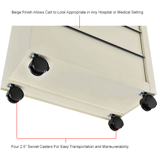 Global Industrial™ 5Drawer Medical Bedside Cart w/ Key Lock, 241/2"L x 131/4"W x 29"H, Beige
