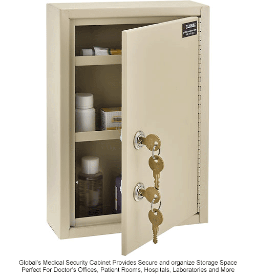 global™ medical security cabinet with double key locks, 8"w x 2-5/8"d x  12-1/8"h, beige