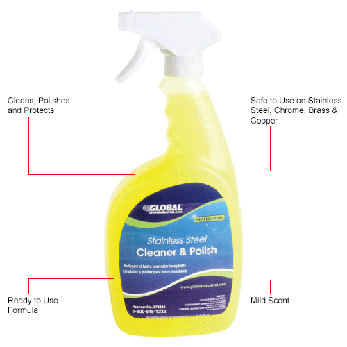 Global Industrial™ Stainless Steel Cleaner & Polish, 32 oz. Trigger