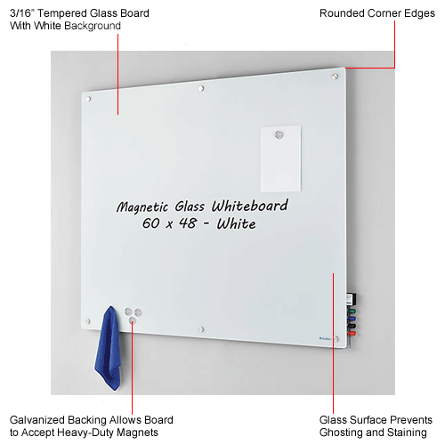 Global Industrial™ Glass Whiteboard, 60"W x 48"H 695511
