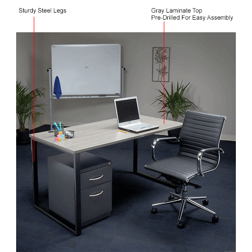 Interion Open Plan Return Desk 48 W X 24 D X 29 H Gray Top With Black Legs 695623 Globalindustrial Ca