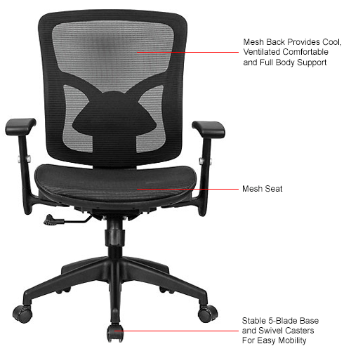 Interion® AllMesh Office Chair with Lumbar Support, Black 695969