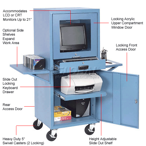 Global Industrial 8482 Mobile Security Computer Cabinet Blue