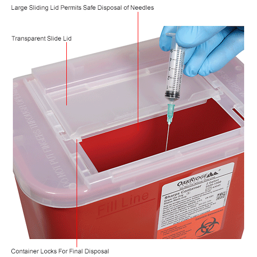 Oakridge Products 2 Gallon Sharps Container w/ Slide Lid, Red 732117