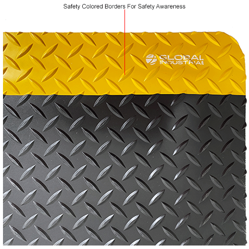 Global Industrial™ Diamond-Plate Anti Fatigue Mat 15/16 Thick 3' x Cut to  75' Black/Yellow