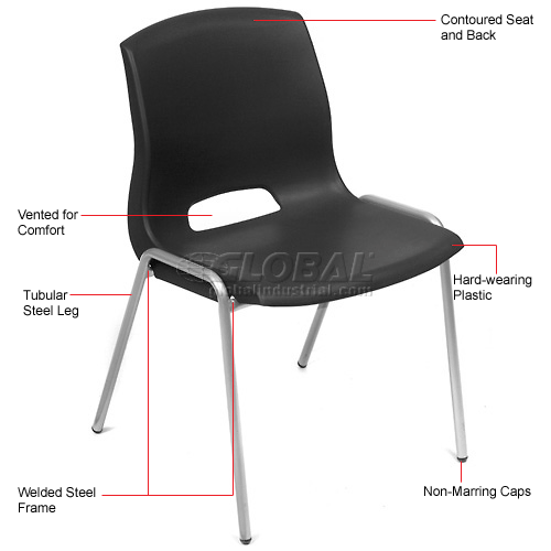 Interion® Merion Collection Stacking Chair, Plastic, Black - Pkg Qty 4 ...