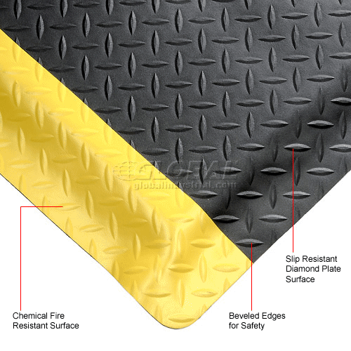 Apache Mills Diamond Foot™ Diamond Plate Mat 15/16" Thick 2' x 3' Black/Yellow Border 905180YB