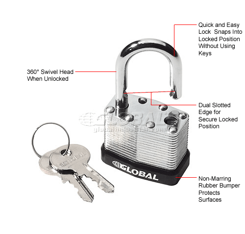 Global Industrial™ General Security Laminated Steel Padlock - Bumper ...