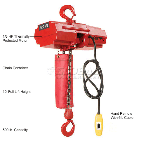 Coffing® Electric Chain Hoist with Chain Container 500 Lb. Cap