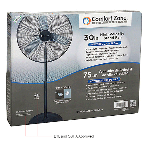 Fans Pedestal Fans Comfort Zone® CZHVP30 Pedestal Fan 30" 1553 CFM