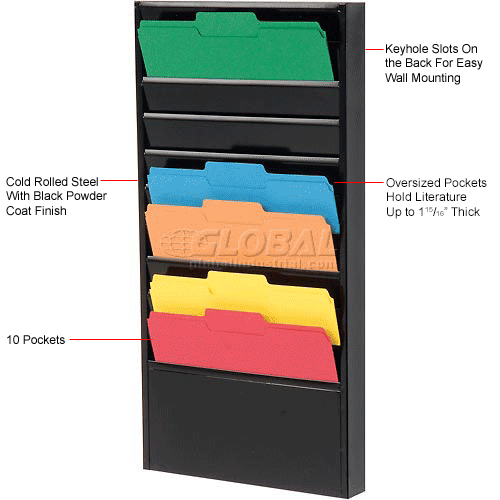10 Pockets Medical Chart Hanging Wall File Holder Black