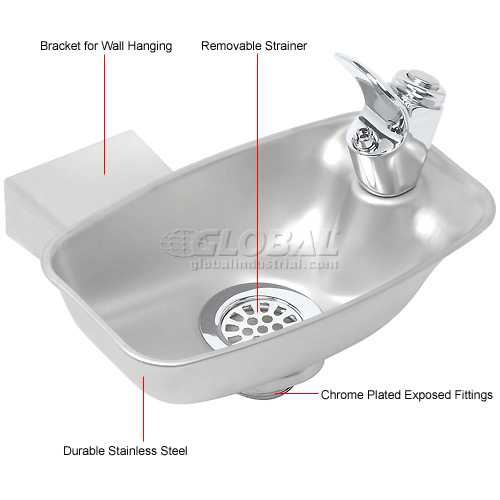 Elkay, Wall Mounted Drinking Fountain, Bracket Style, Stainless Steel