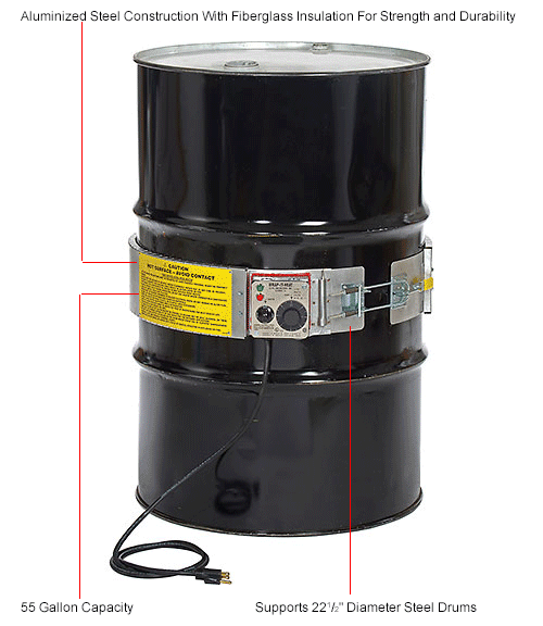 Drum Heater With Thermostat Control For 55 Gallon Steel Drum, 60250°F