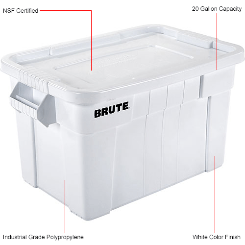 Rubbermaid 20 gal Grey Plastic Brute® Tote With Lid - 27 7/8L x 17 3/8W x  15 1/8D