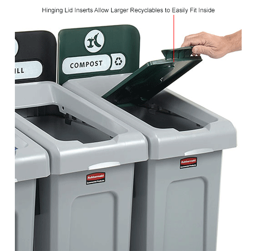 Rubbermaid Commercial Products 2007918 Slim Jim Recycling Station Renewed 3 Stream Landfill/Mixed Recycling/Compost 