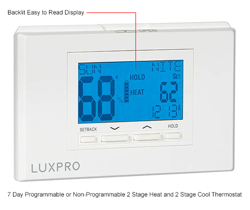 LUX Low Voltage Digital 7-Day Programmable Thermostat P722U - 2 Stage ...