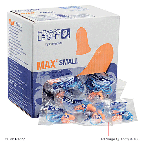 Howard Leight™ MAX30S Max Earplugs, Small, NRR 30, Corded, 100 Pairs