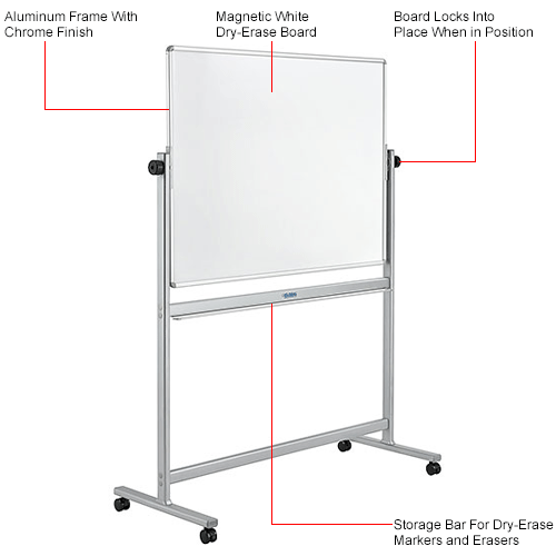 Bundle with Flip Chart Holders Calendar Eraser Markers Mobile Whiteboard with Stand for Home Office- 48x36 Adjustable Height Reversible Double Sided Dry Erase Board Magnetic White Board on Wheels 