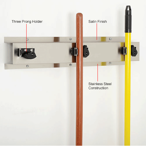 Bobrick Mop/Broom Holder, Stainless, 24", 3 Prongs B223x24 B489164