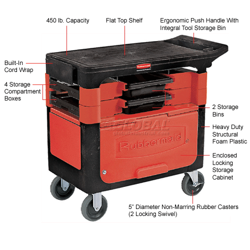Rubbermaid 6180 88 Black Trades Cart With Locking Cabinet