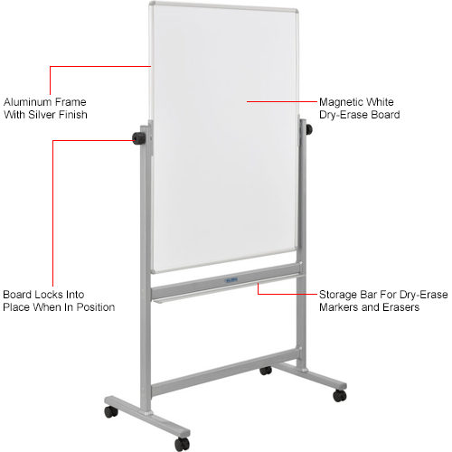 Global Industrial™ Mobile Reversible Whiteboard 36"W x 48"H