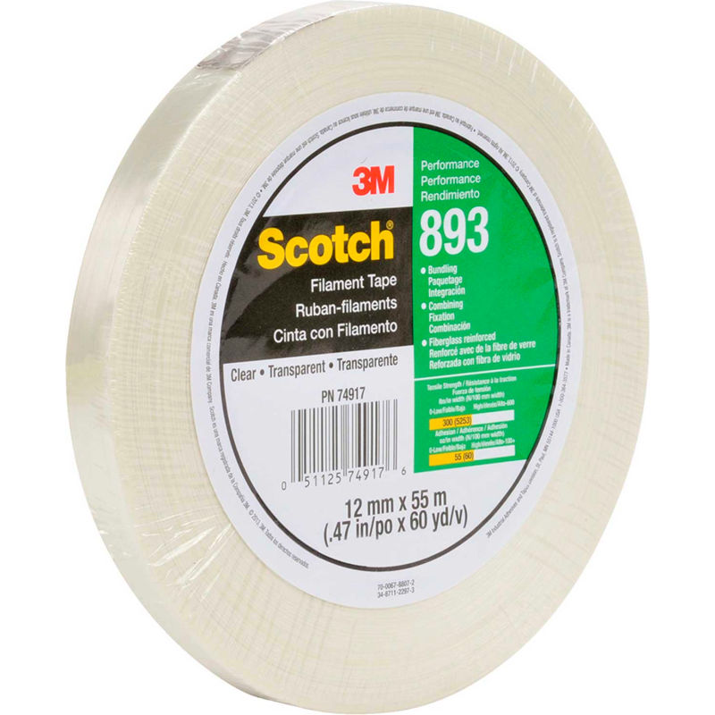 144 Pack 4 Mil 1/2" x 60 Yds Clear Industrial Grade Filament Strapping Tape 