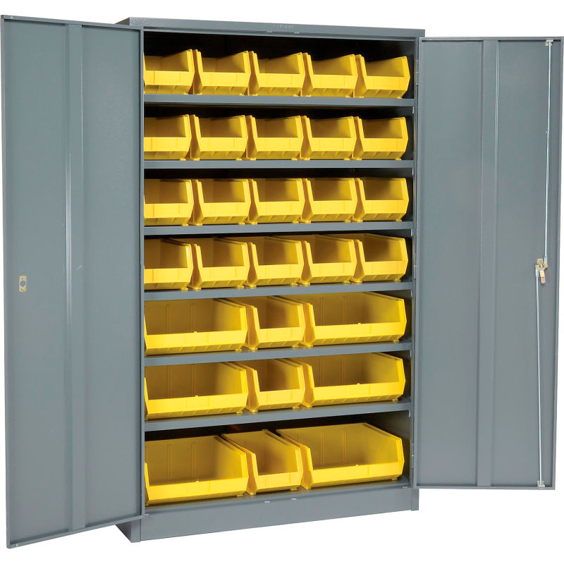  Global Industrial Locking Storage Cabinet Clear Door with (20)  Yellow Removable Bins, 48x24x78, Unassembled : Home & Kitchen