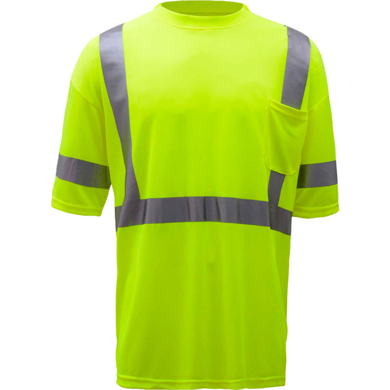 GSS Safety 5007, Class 3, Hi-Viz Moisture Wicking Birdseye Short Sleeve  T-Shirt, Lime, 4XL