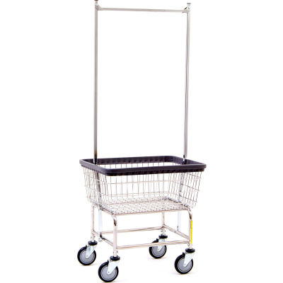 Produits® de fil R & B Chrome Narrow Laundry Cart w / Double Pole Rack