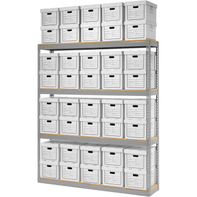 Global Industrial™ Record Storage Open With Boxes 72"W x 15"D x 84"H - Gris