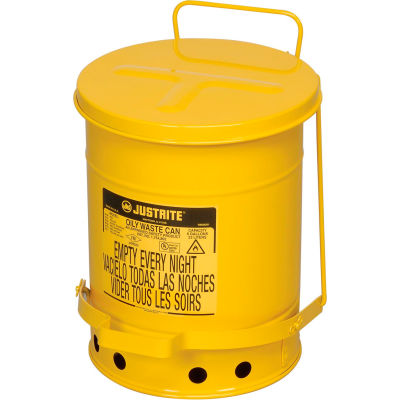 Justrite 6 Gallon Oily Waste Can, Yellow - 09101