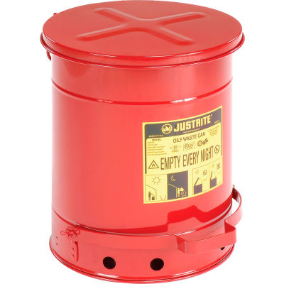 Récipent à déchets huileux Justrite, 10 gallons, rouge - 09300