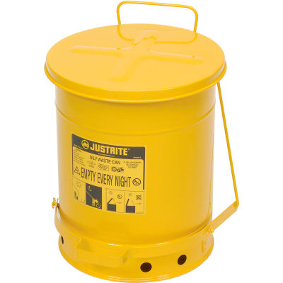 Justrite 10 Gallon Oily Waste Can, Yellow - 09301