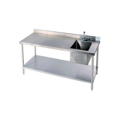 Aero Manufacturing 304 Table en acier inoxydable, 72 x 30 », évier droit et étagère galvanisée, calibre 14