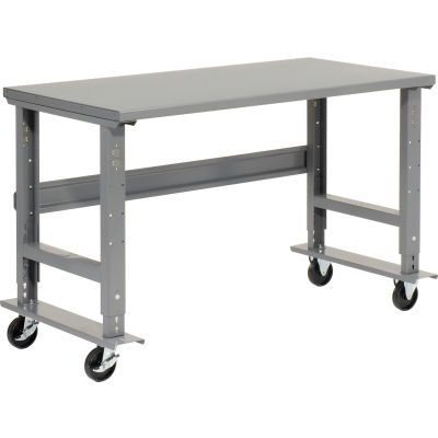 Global Industrial 60"W x 30"D Mobile Adjustable Height C-Channel Leg Workbench - Steel