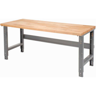 Global Industrial Adjustable Height Workbench, 72 x 30", Maple Butcher Block Square Edge, Gray