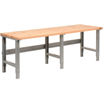 Global Industrial Extra Long Workbench, 96 x 36", Adjustable Height, Maple Square Edge, Gray