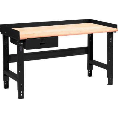 Global Industrial™ 48 x 36 Adj Height Workbench w/Drawer, Black- Maple Safety Edge Top