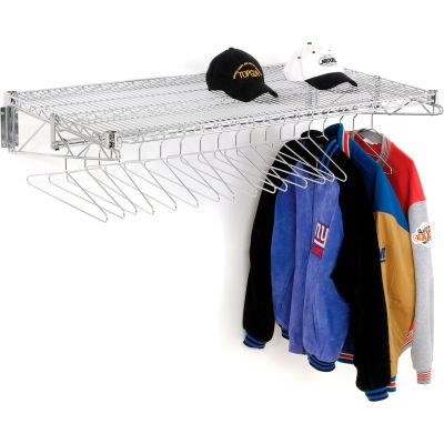 Chrome Coat Rack with Bars - Wall Mount - 48"W x 24"D x 6"H