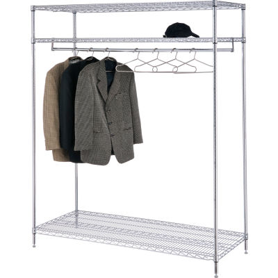 Free Standing Clothes Rack - 3-Shelf - 60"W x 24"D x 74"H - Chrome