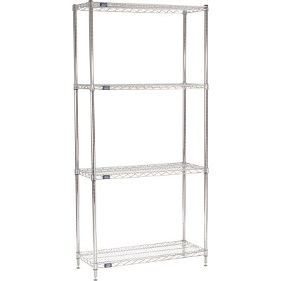 Nexel® Chrome, 4 Tier, Wire Shelving Starter Unit, 42"W x 14"D x 74"H