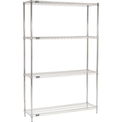 Nexel® Chrome, 4 Tier, Wire Shelving Starter Unit, 48"W x 14"D x 86"H
