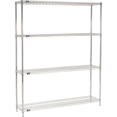 Nexel® 4 Shelf, Chrome Wire Shelving Unit, Starter, 60"W x 14"D x 74"H