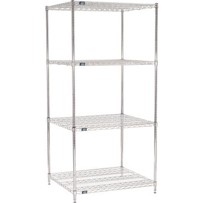 Nexel® Chrome, 4 Tier, Wire Shelving Starter Unit, 36"W x 30"D x 86"H
