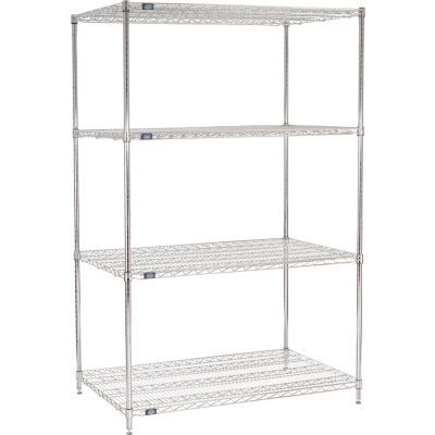 Nexel® Chrome, 4 Tier, Wire Shelving Starter Unit, 48"W x 30"D x 74"H
