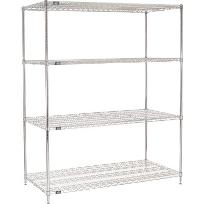 Nexel® 4 Shelf, Chrome Wire Shelving Unit, Starter, 60"W x 30"D x 74"H