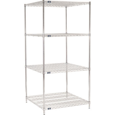 Nexel® Chrome, 4 Tier, Wire Shelving Starter Unit, 36"W x 36"D x 86"H